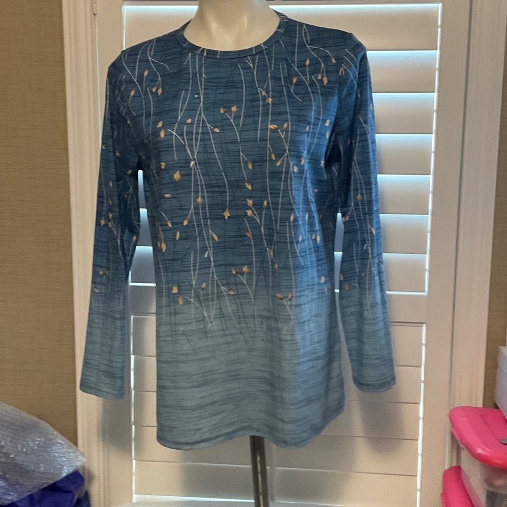 Stylish Blue Patterned Long Sleeve Women's Top